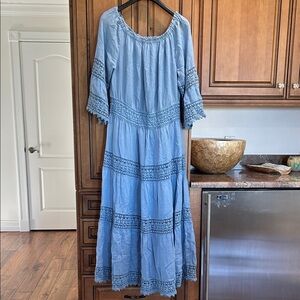 Soft Surroundings Light Blue Lace Accent Dress